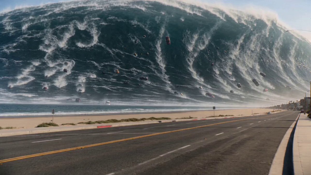 Frozen Tsunami Wave Over Coastal Highway