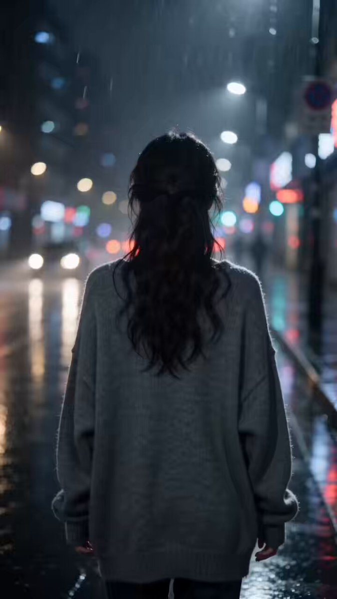 Cinematic Rainy Night 'White Moonlight' Girl