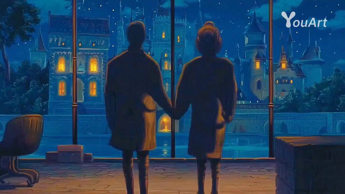 Cinematic Crane Shot: Couple and Glowing Misty Castle