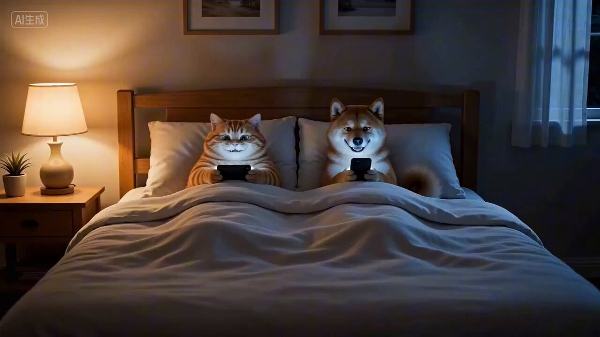 Cozy Nighttime Pets Secretly Using Phones
