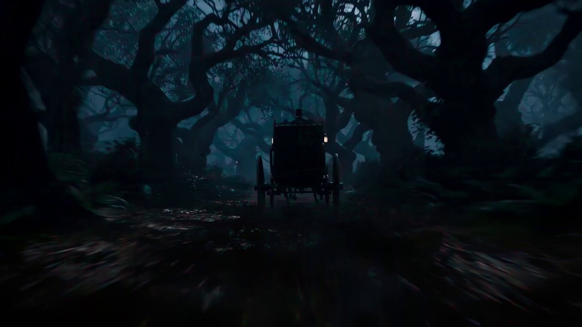 Cinematic Carriage in Midnight Misty Forest