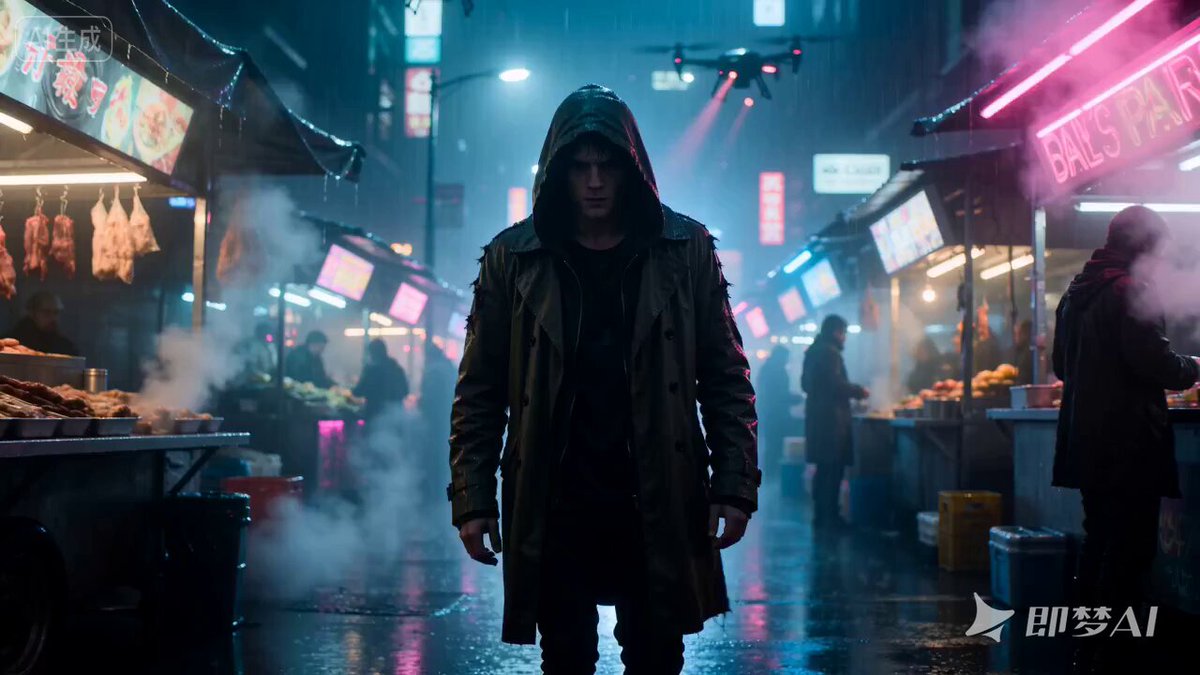 Cyberpunk Hacker in Rainy Night
