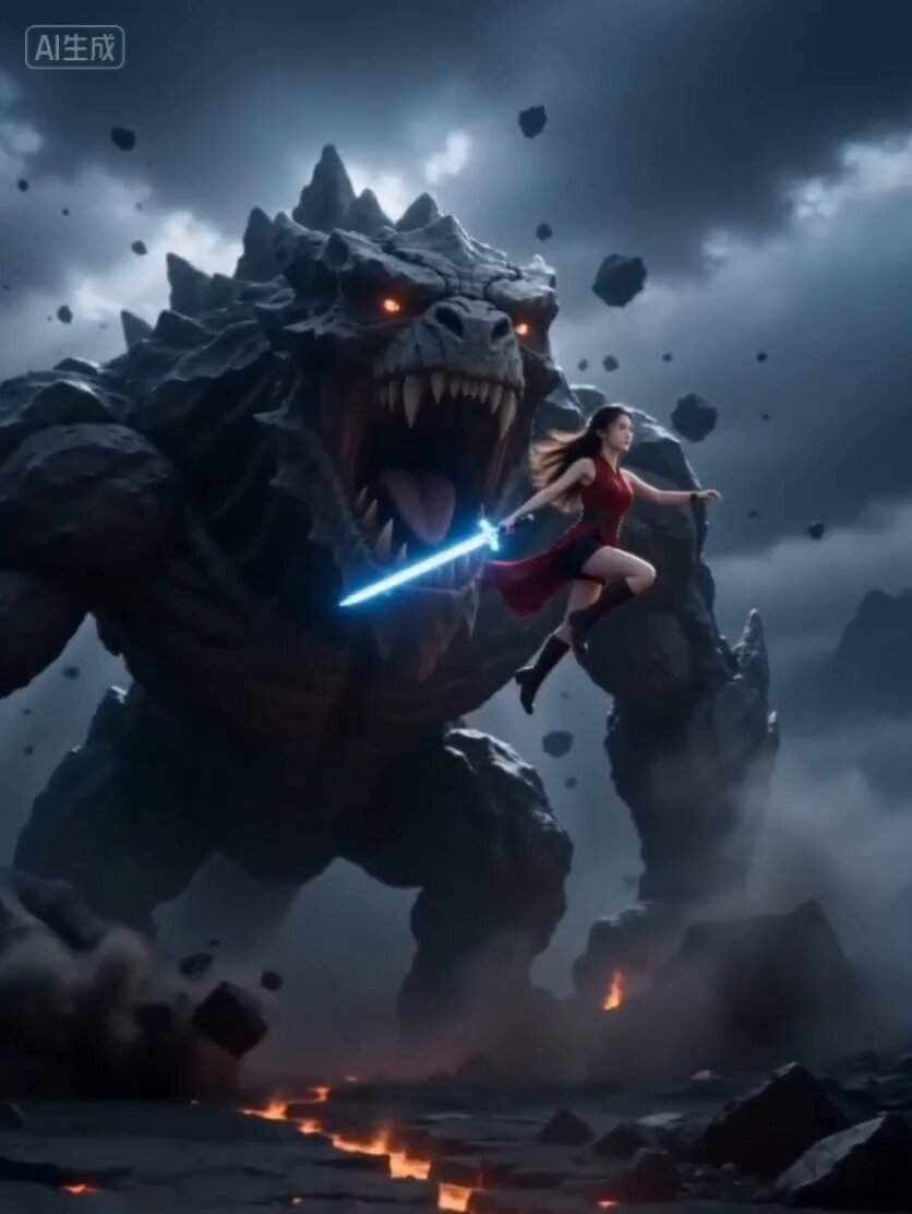 Cinematic Epic Battle: Beauty vs. Rock Monster