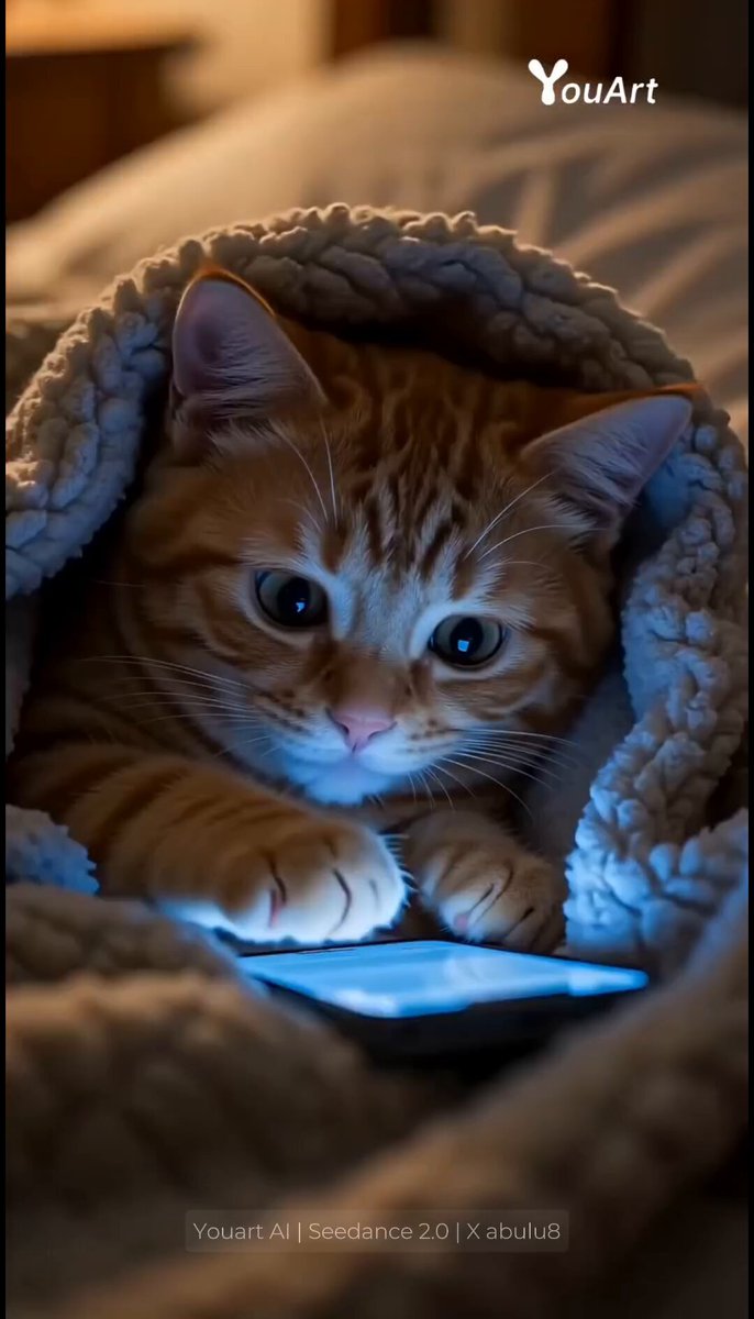 Sneaky Kitten Scrolling on Phone Under Covers