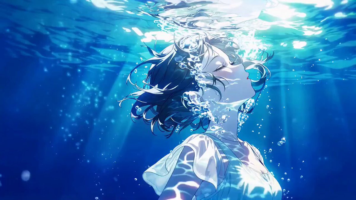 Emotional Underwater Anime: Girl and Glowing Dolphin