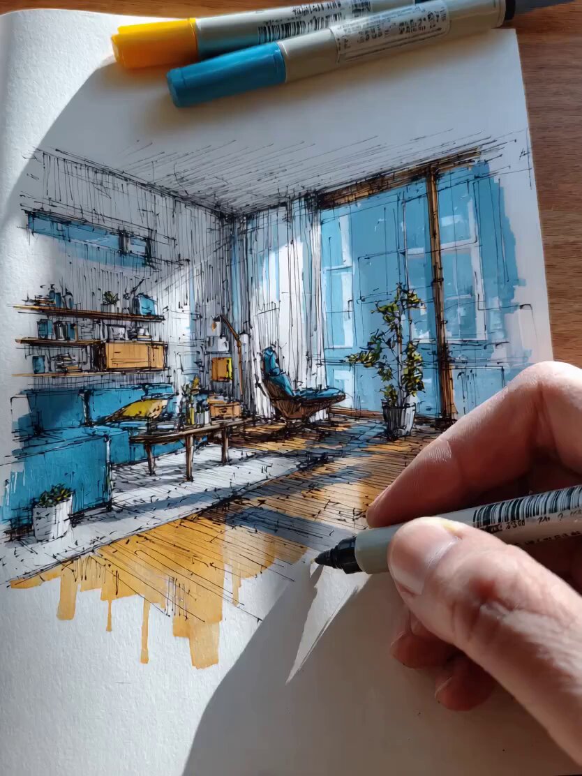 Hand-Drawn Interior Design Transformation