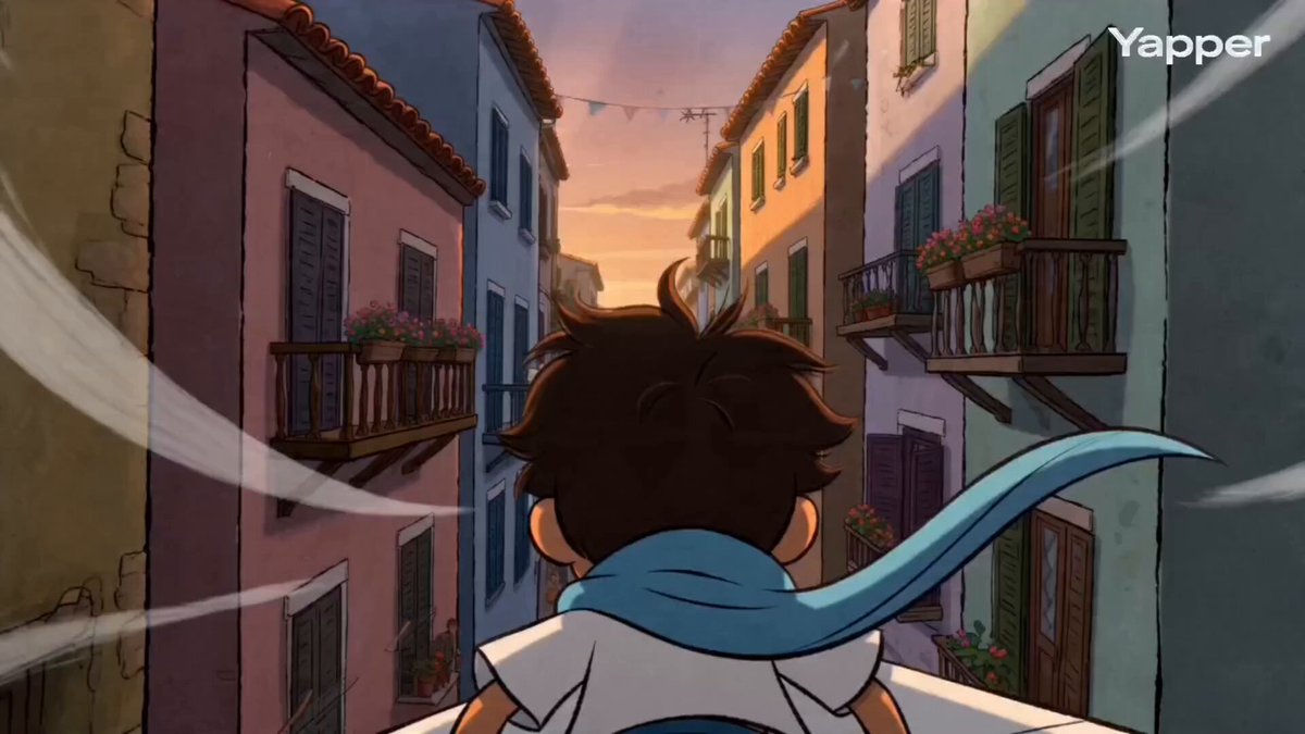 Hand-Drawn 2D Cartoon: Boy's Paper Airplane Seaside Adventure