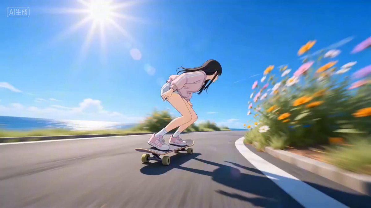 Anime Girl's One-Shot Four Seasons Skateboard to Snowboard