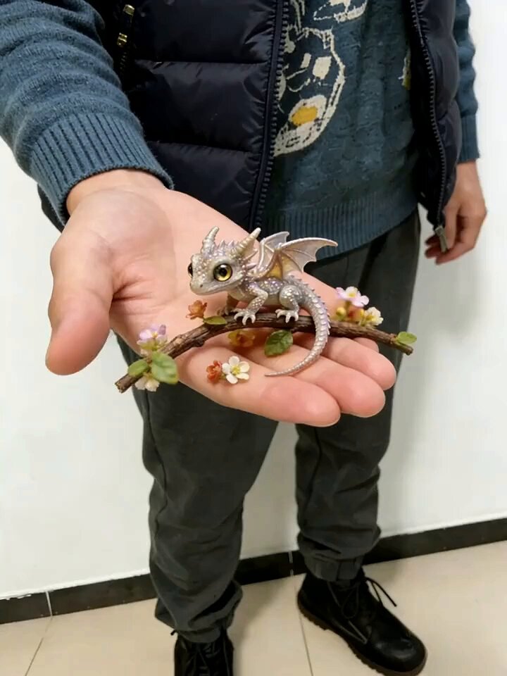 Miniature Iridescent Dragon Spitting Fire on Sweatpants