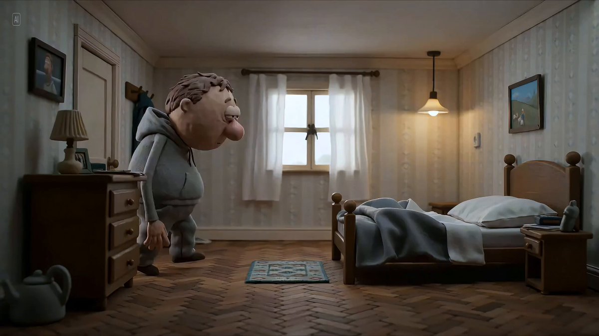Hyperrealistic Miniature Diorama of Clay Figure Collapsing on Bed