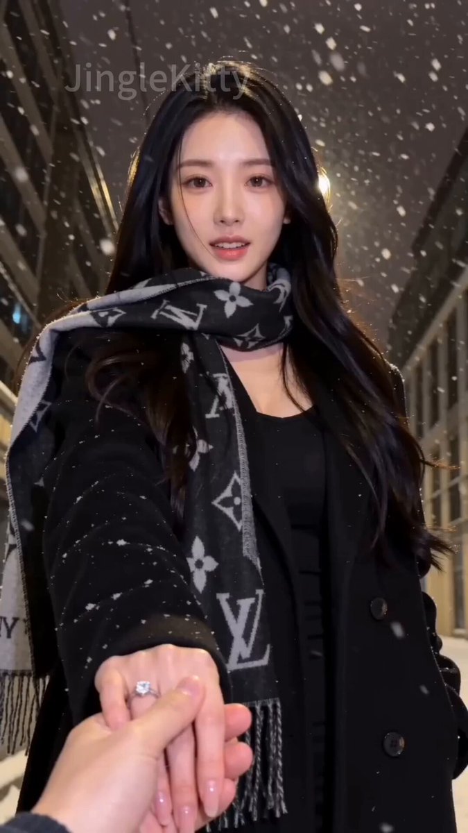 Romantic Low-Angle Snowy Street
