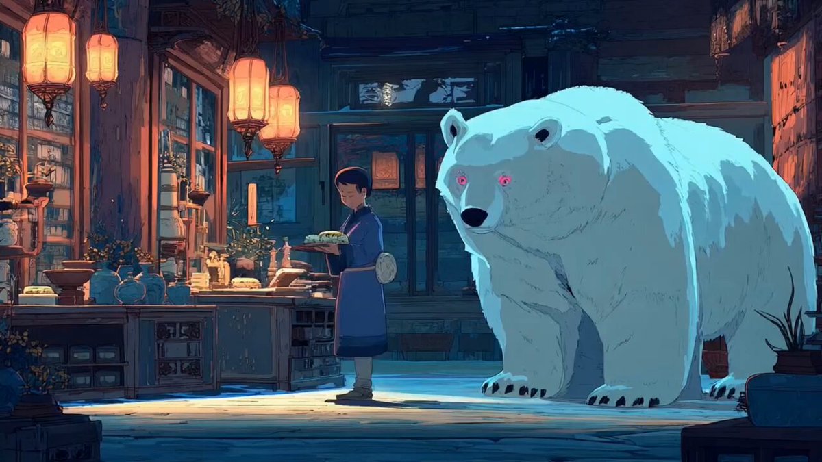 Boy and Bear in Tea Shop