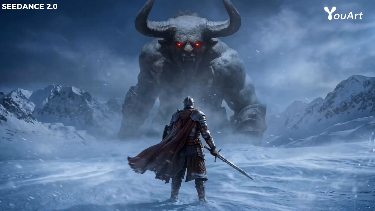 Knight vs Giant Horned Monster Sword Fight