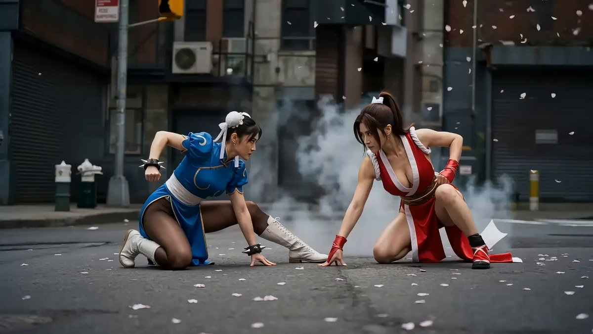 Blue Girl vs Red Girl Cherry Blossom Street Confrontation