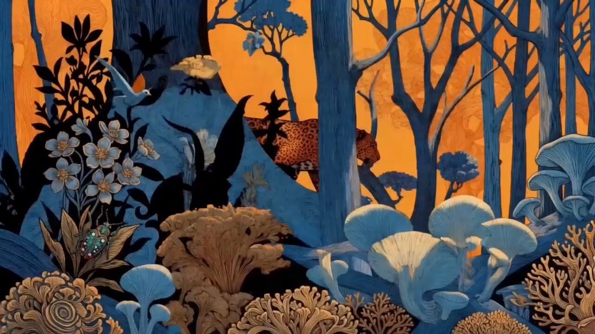 Leopard Prowling Through Surreal Forest in Henri Rousseau Style