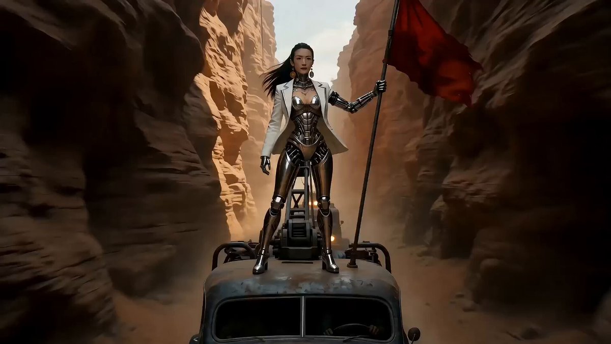 Cyberpunk Heroine Battles Giant Mech