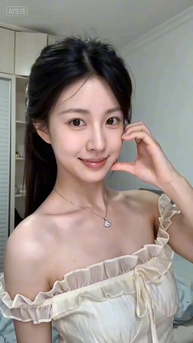 Bedroom High-Ponytail Girl Pouting and Posing Cutely