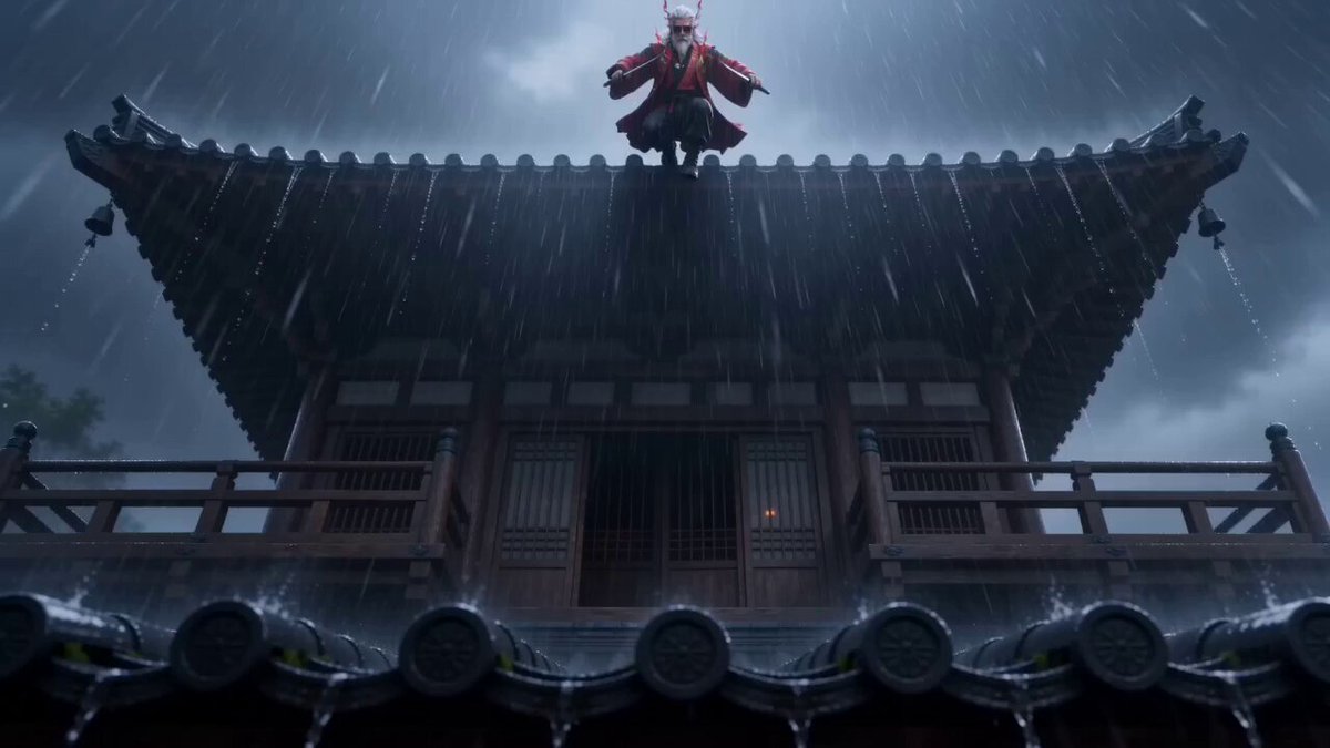 Rainy Rooftop Wuxia Duel