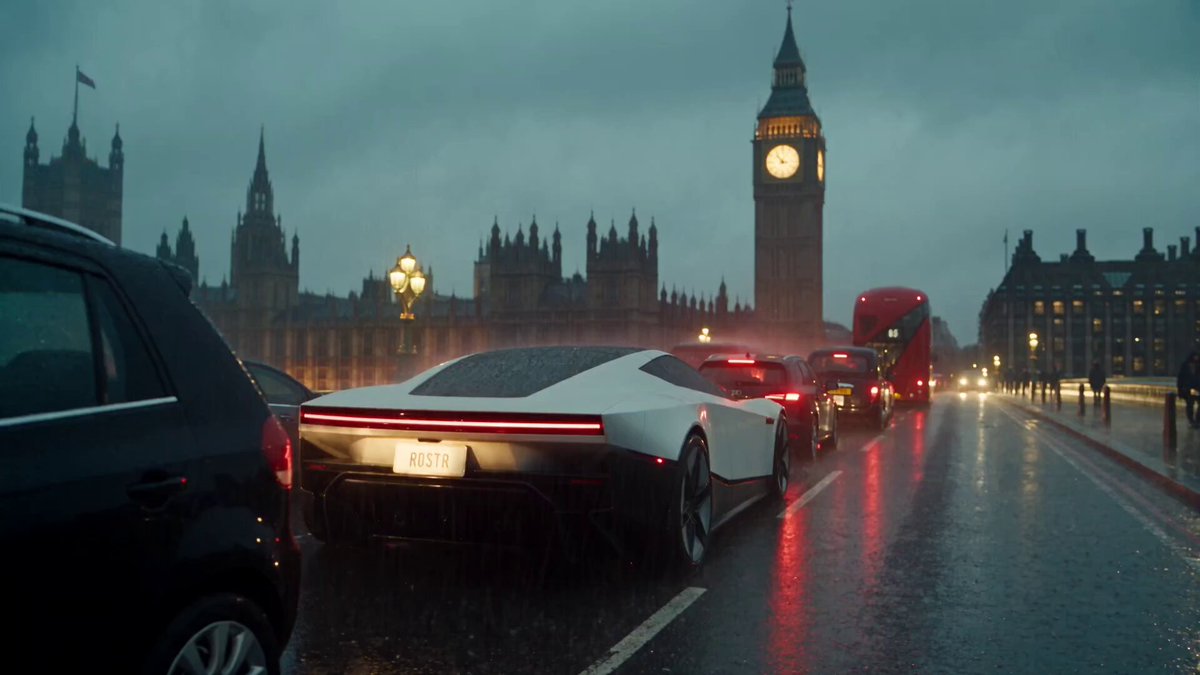 Flying Supercar Over Rainy Westminster Bridge