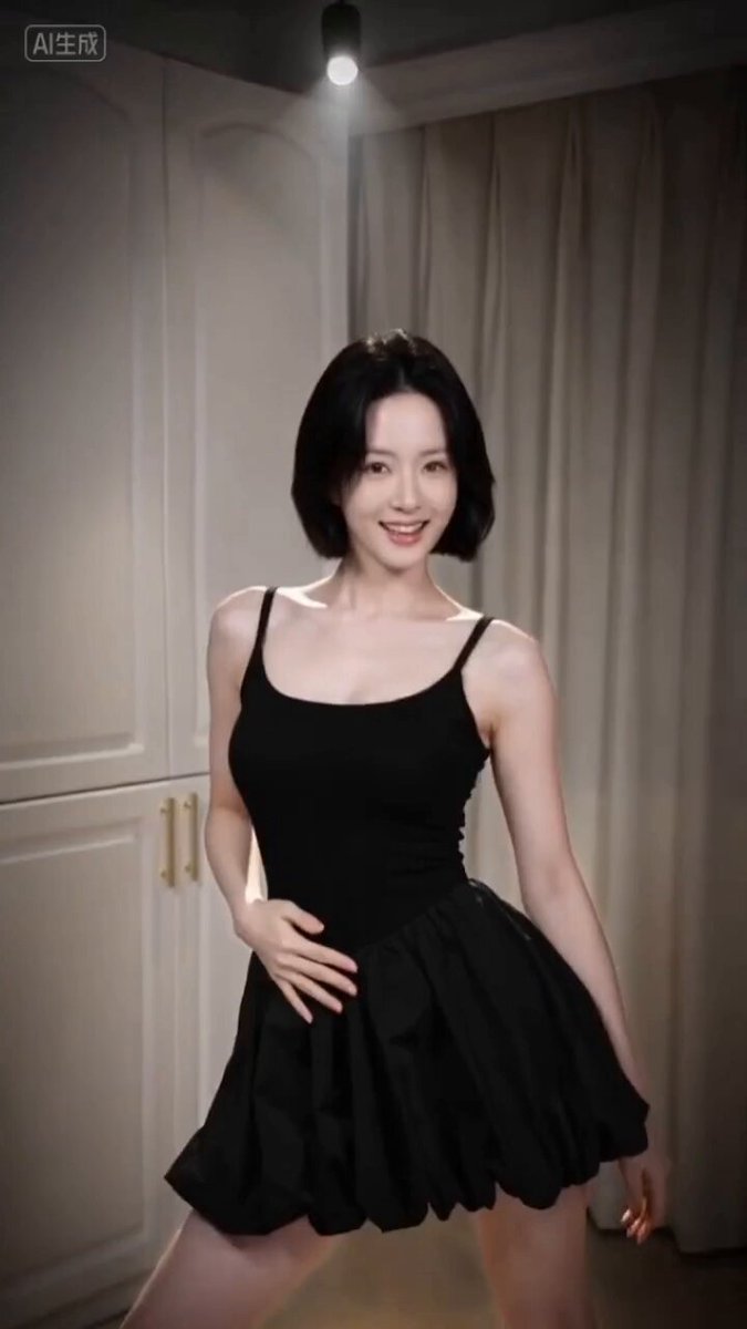 Playful Bedroom Dance of Black-Haired Girl