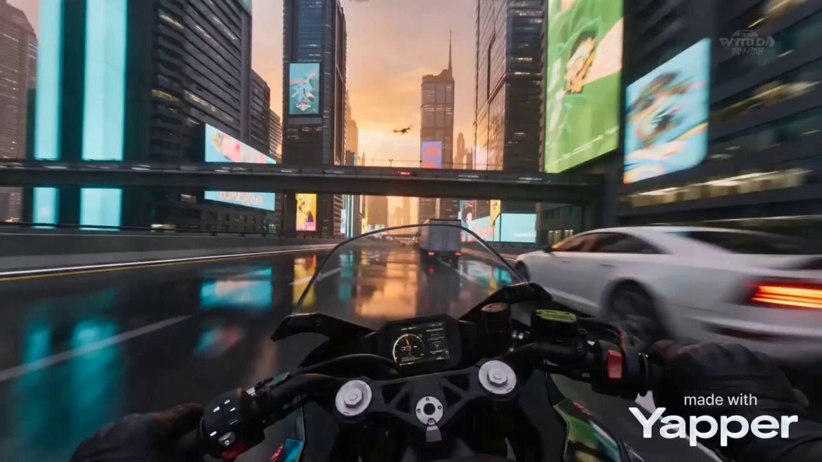 Cyberpunk Motorcycle POV Sunset Ride