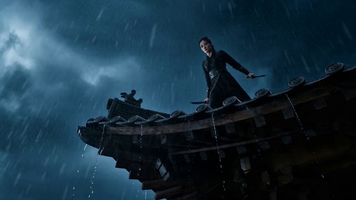 Wuxia Assassins Rooftop Duel in Rain