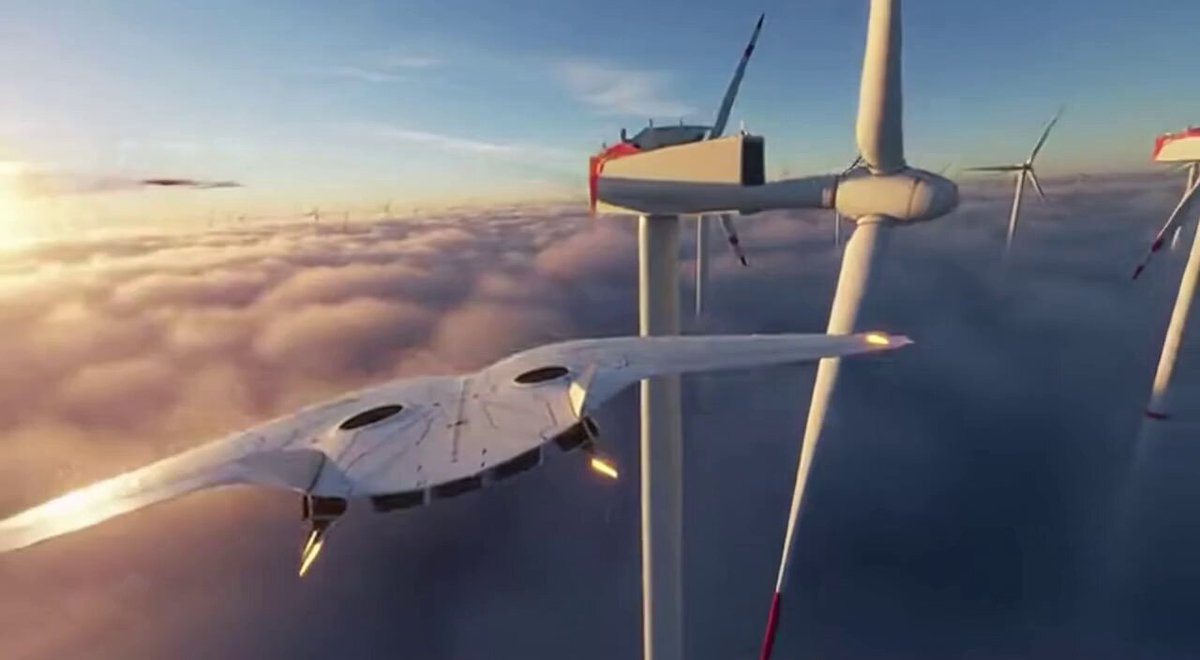 Wind Turbines Orbiting Above Cloud Sea