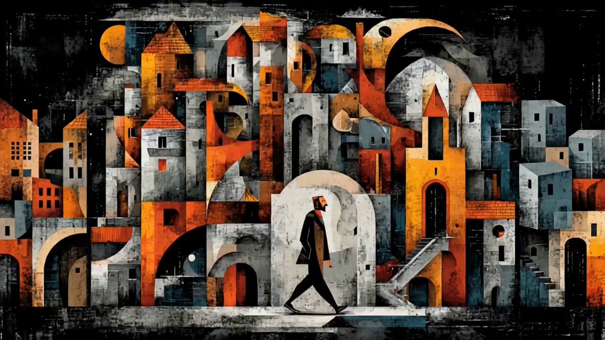 Surreal Geometric City Walk in Picasso Style