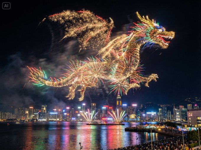 Fireworks Forming Subject Shape Over Waterfront City