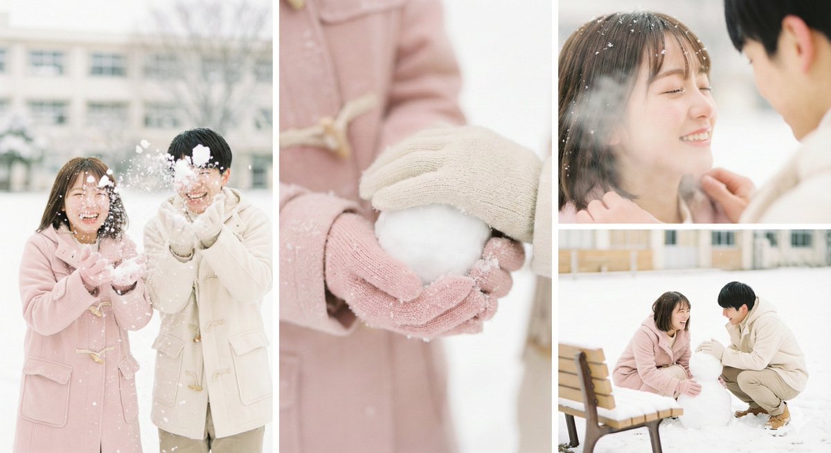 Snowy Schoolyard First Love Portrait Poster