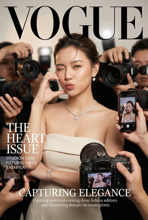 Realistic Vogue Cover Fashion Portrait with Playful Wink