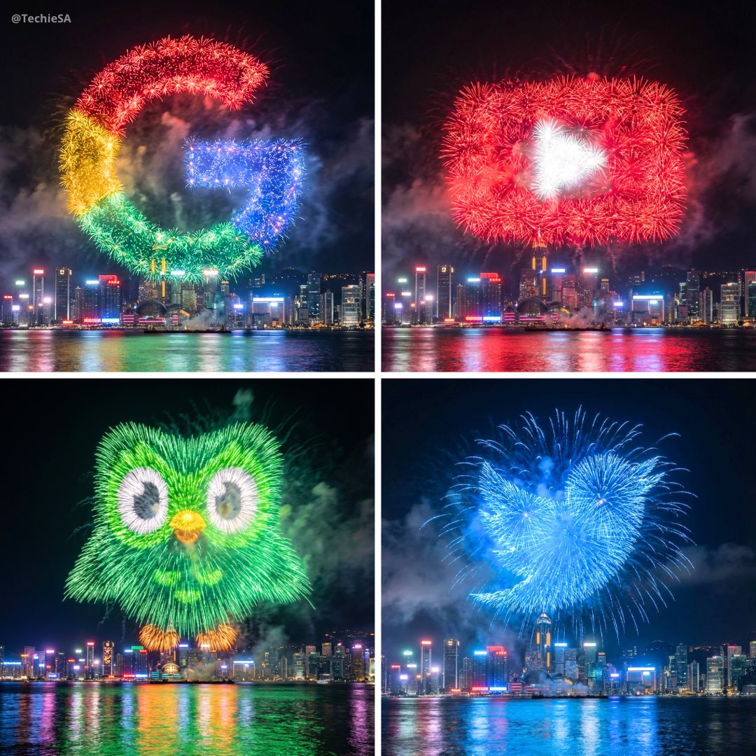Spectacular Fireworks Logo over Waterfront Cityscape