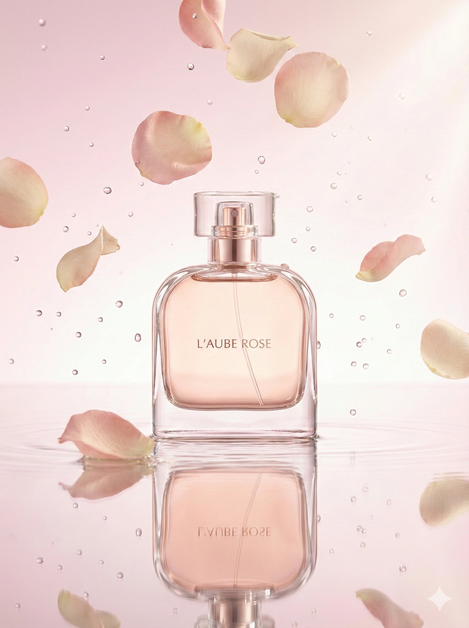 Minimalist Rose Gold Perfume Bottle on Water