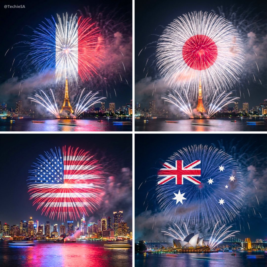 Spectacular Night Fireworks Display over Landmark