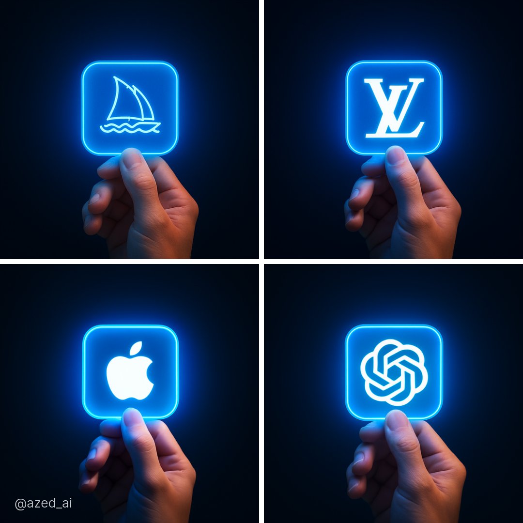 Glowing Neon Blue Logo Icon in Hand