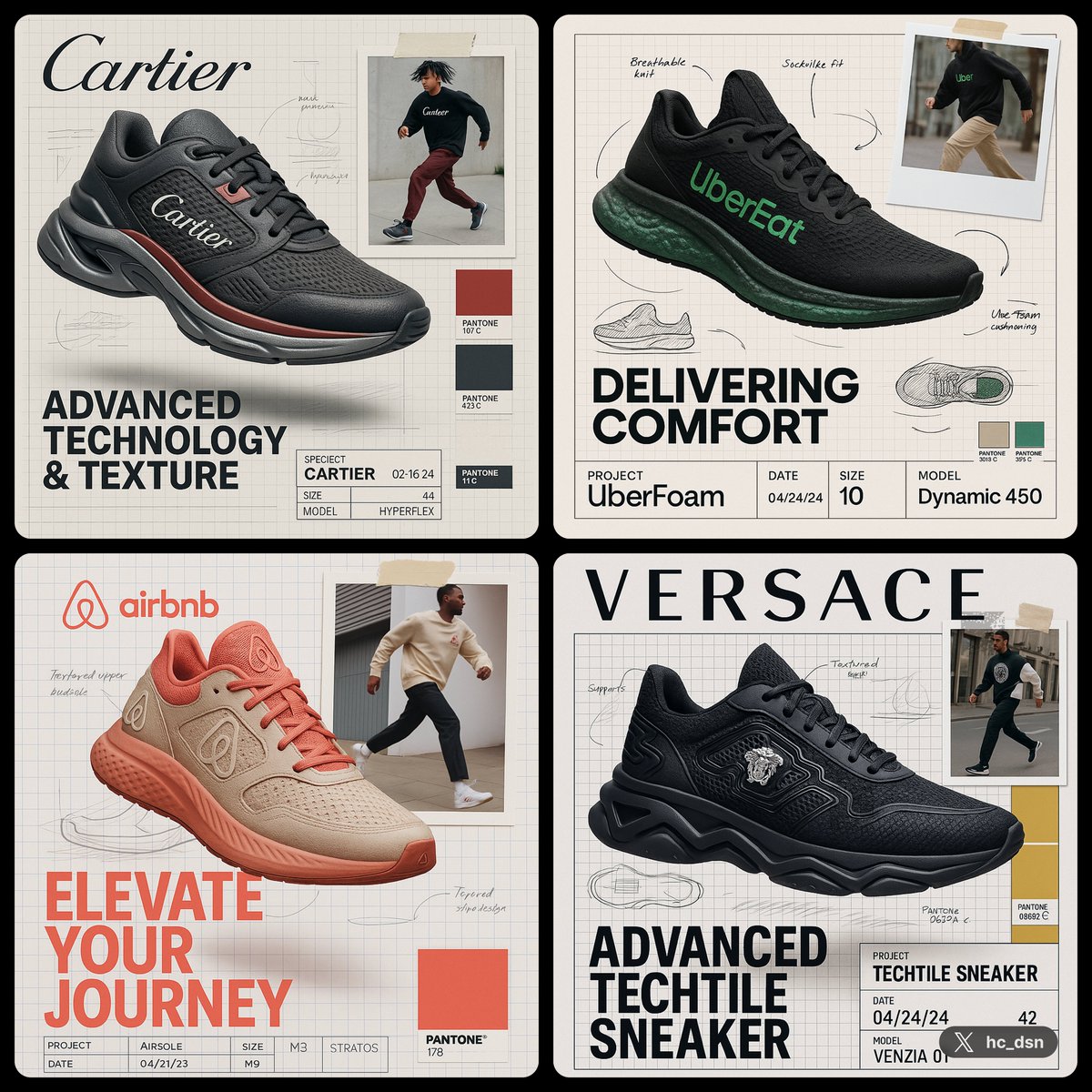 Branded Footwear Ad with Technical Sketches