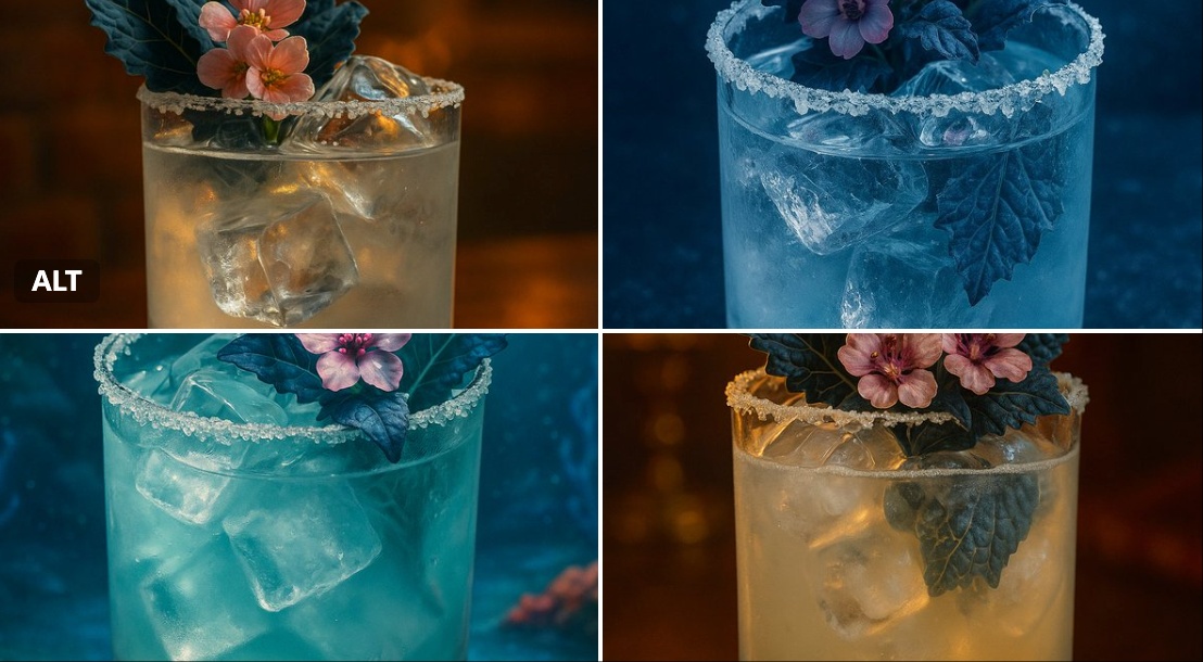 Disney-Inspired Realistic Cocktail with Kale and Flowers - view 1