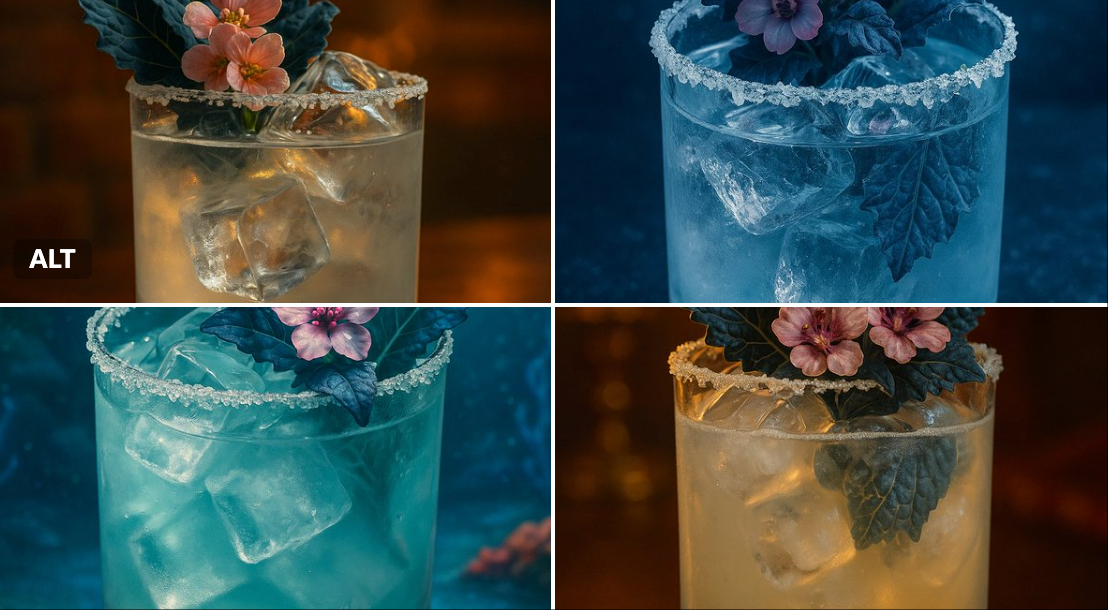 Disney-Inspired Realistic Cocktail with Kale and Flowers
