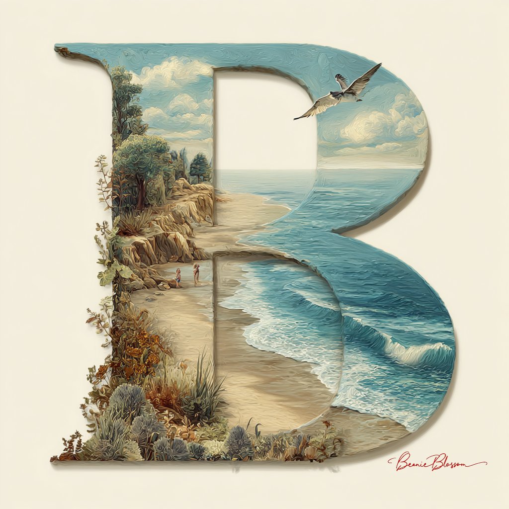 Beautiful Letter B with Elegant Beachscape