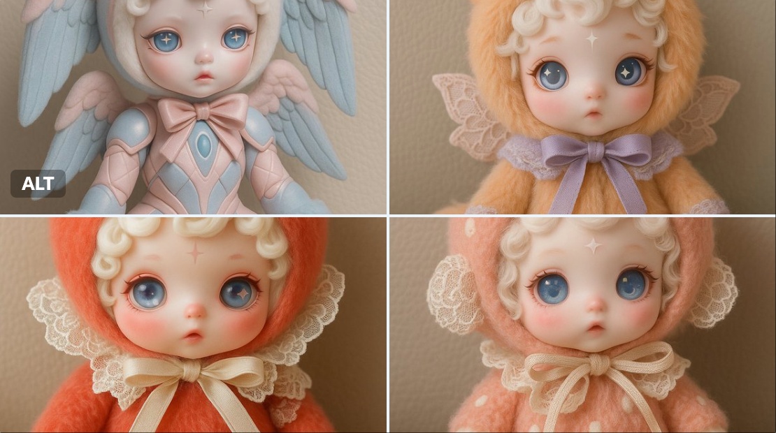 Cute Designer Doll with Porcelain Face and Pastel Costume - view 1