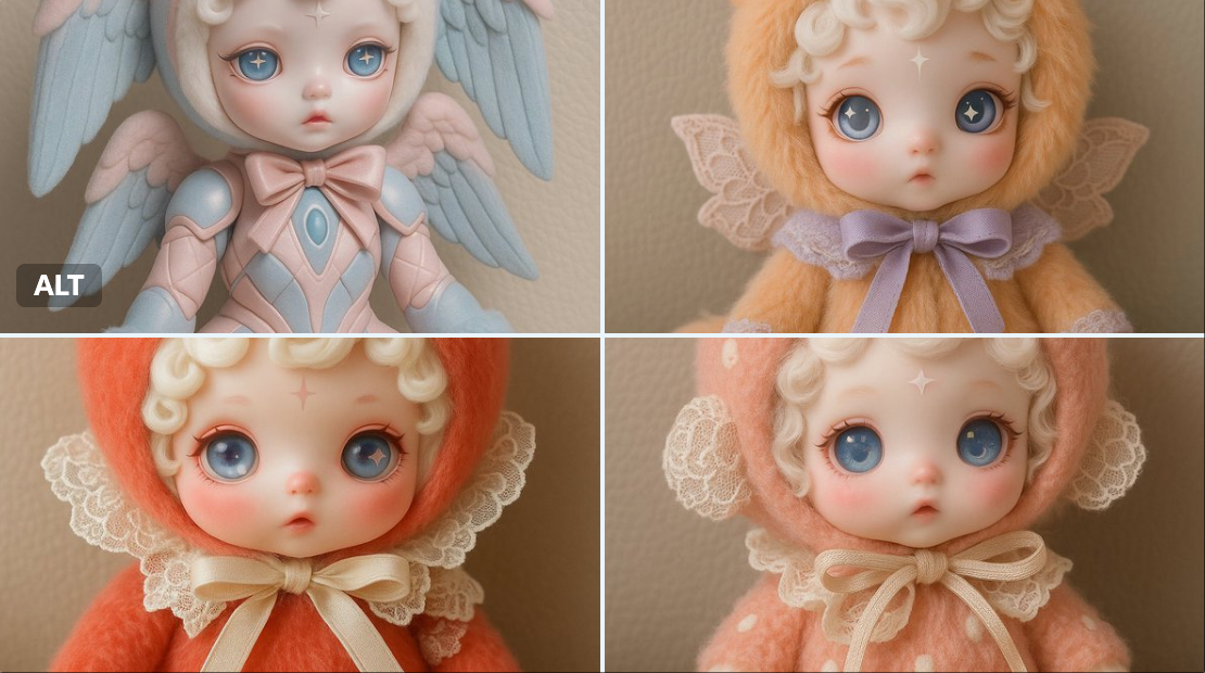 Cute Designer Doll with Porcelain Face and Pastel Costume