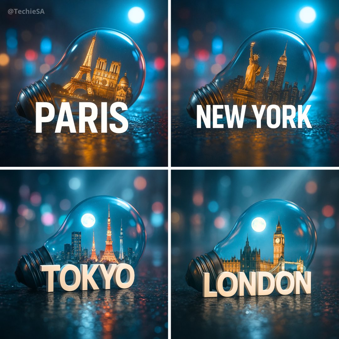 City Inside Light Bulb on Wet Asphalt Poster