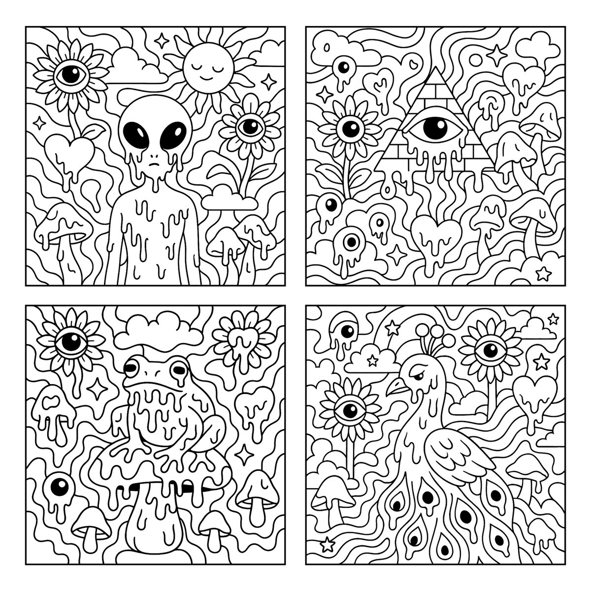Psychedelic Melting Subject Coloring Page