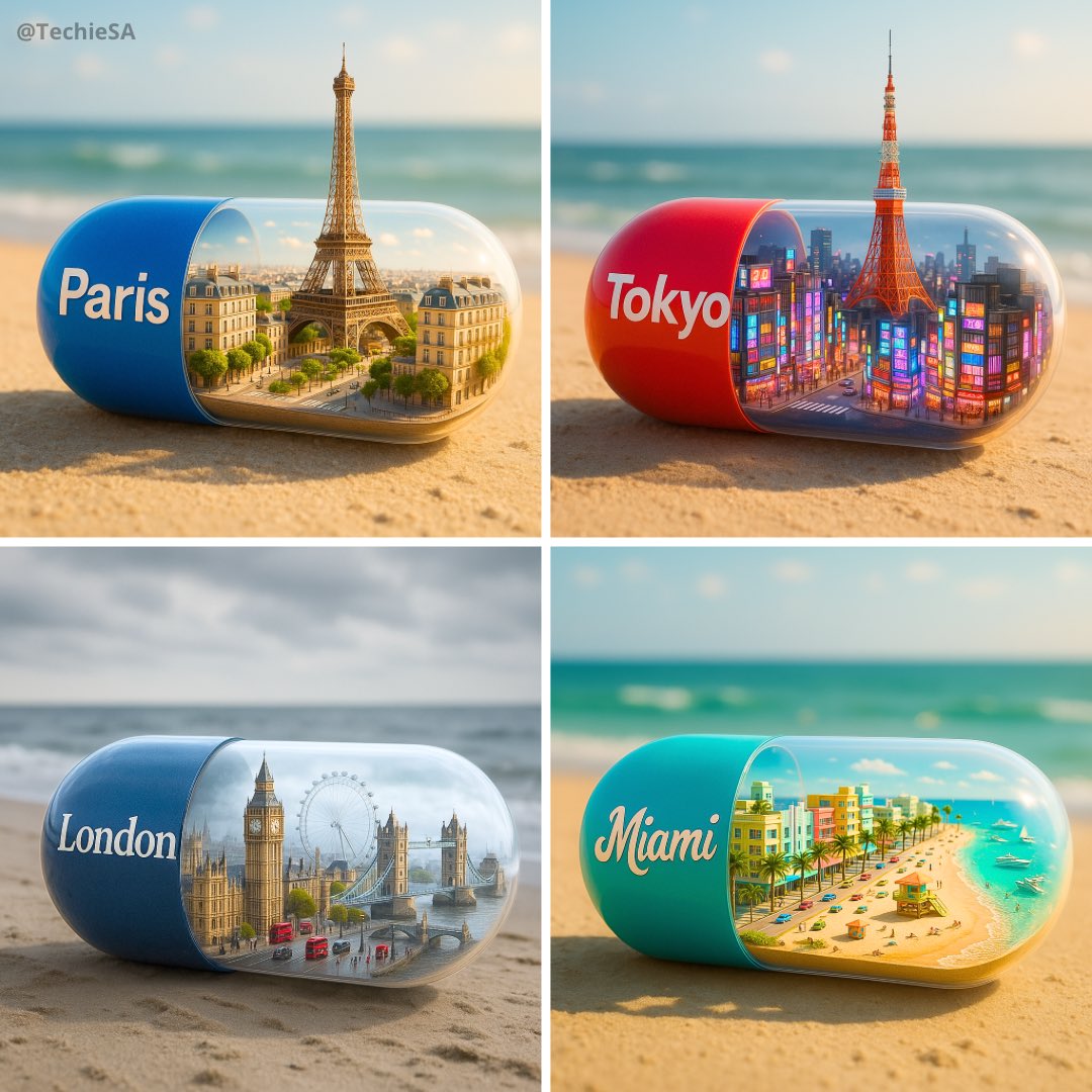 Vibrant Miniature City in Transparent Capsule on Beach