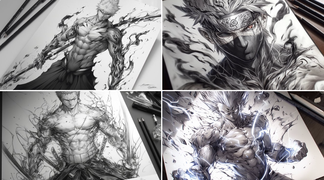 Pencil Sketch of Muscular Character with Tattoo Design