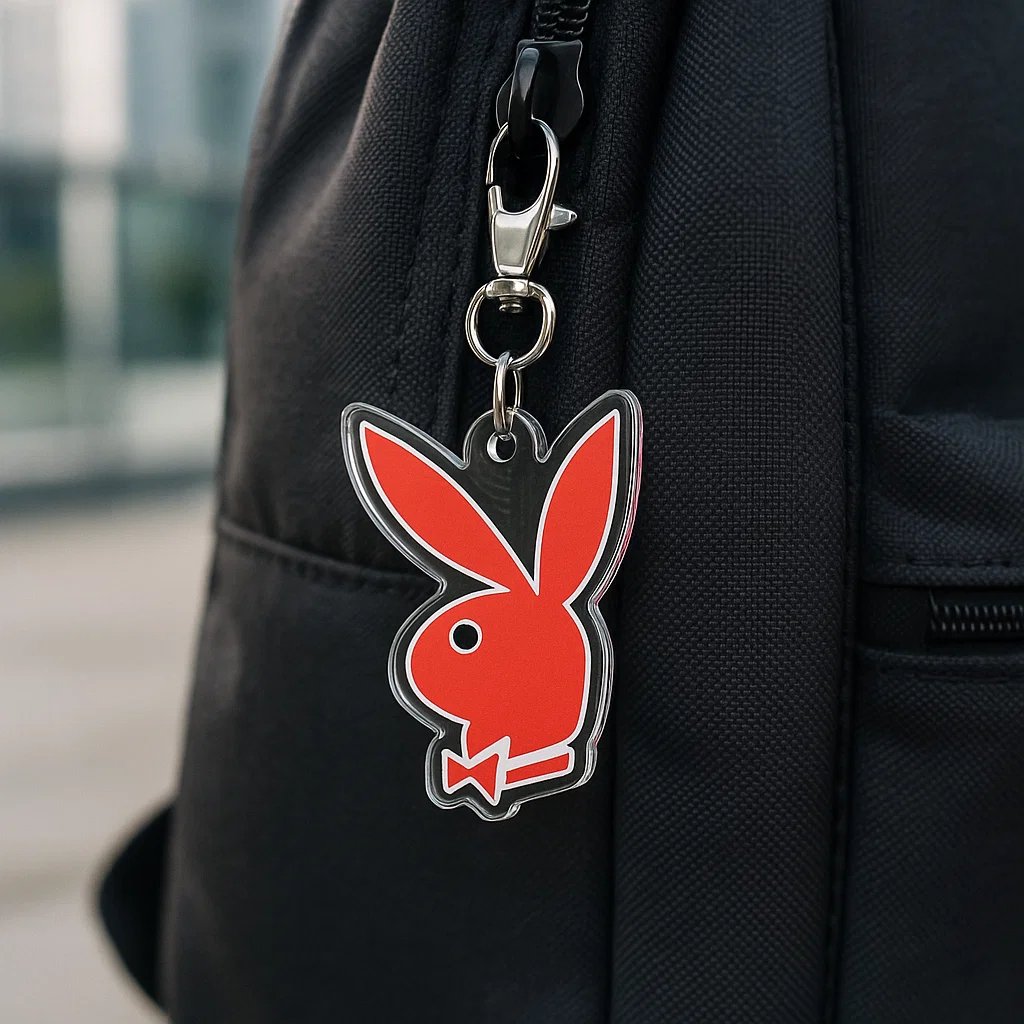 Acrylic Keychain Logo on Dark Backpack - view 2