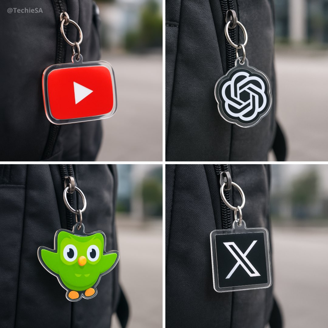 Acrylic Keychain Logo on Dark Backpack