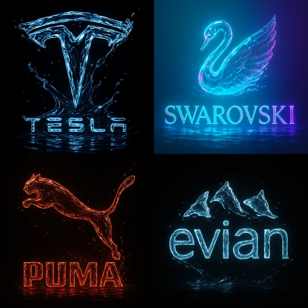 Futuristic Water Flow Logo with Neon Accents