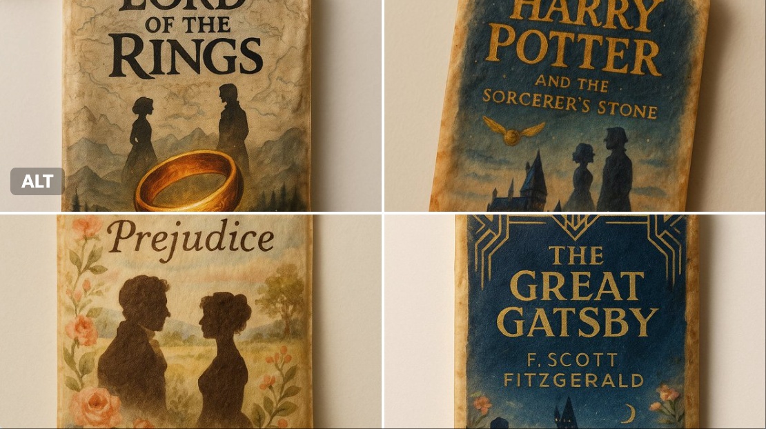 Vintage Tea Bag with Hand-Painted Book Cover Illustration - view 1