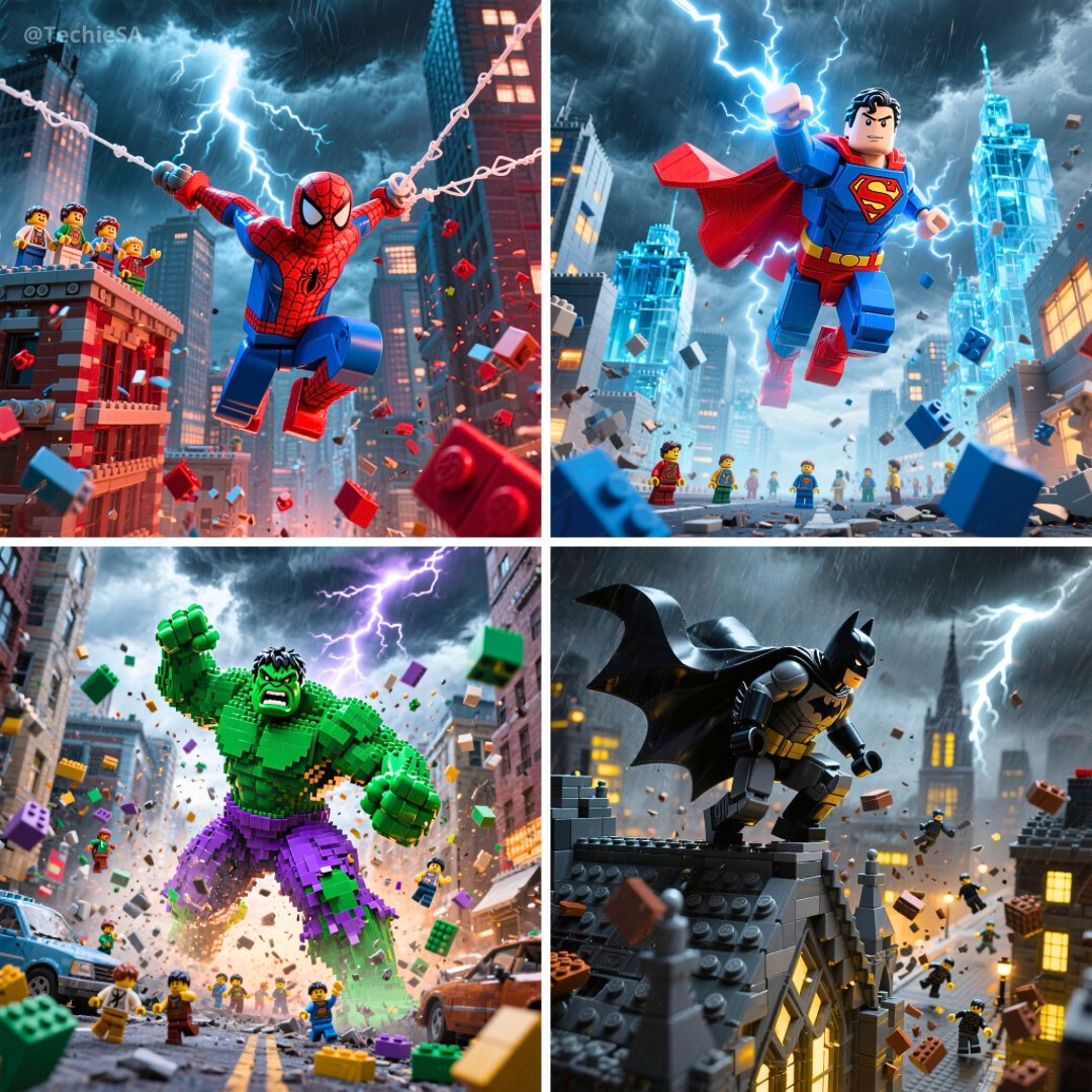 Epic LEGO Superhero in Dynamic Action Pose